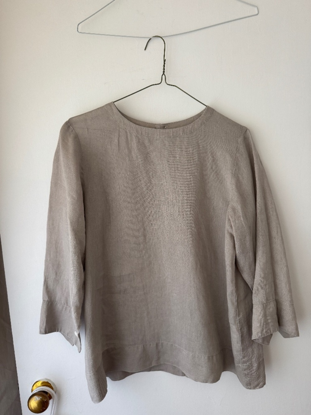 Muji 100% linen long sleeve women's summer shirt size S, new condition grey tan